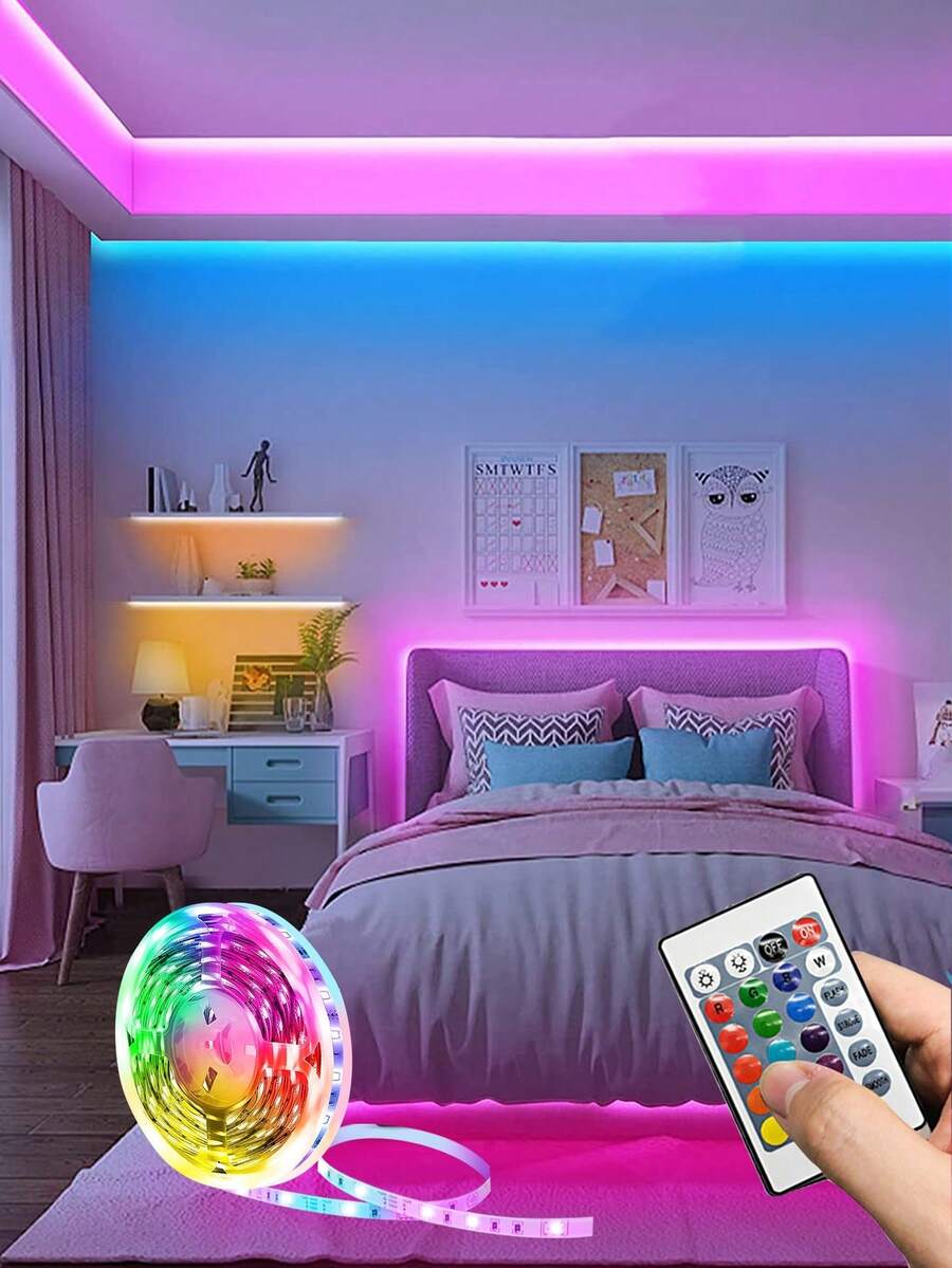 1pc RGB LED Strip Light With 24-Key Remote Control, 4 Dynamic Modes, Dimmable & Color Changing, Suitable For Bedroom, Living Room, TV Backlight, Gaming Room Decor