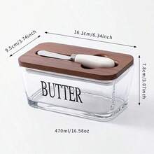 1 Set Acacia Wood Lid Glass Butter Dish. Thick Glass Butter Container With Bamboo Lid, Suitable For Home Kitchen, Large Capacity For Butter/Cookies/Snacks Storage, Ideal As Gift, Christmas Present - View 3