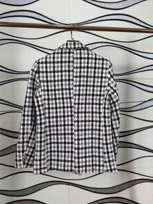 Women's Tweed Plaid Blazer,Casual Elegant Plaid Buttons On The Front Button. - Black - View 8