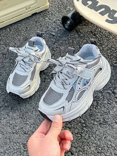 2026 Spring New Mesh Breathable Chunky Sneakers For Toddlers & Kids, Thick Sole Non-Slip, Lightweight Casual Shoes For Boys & Girls