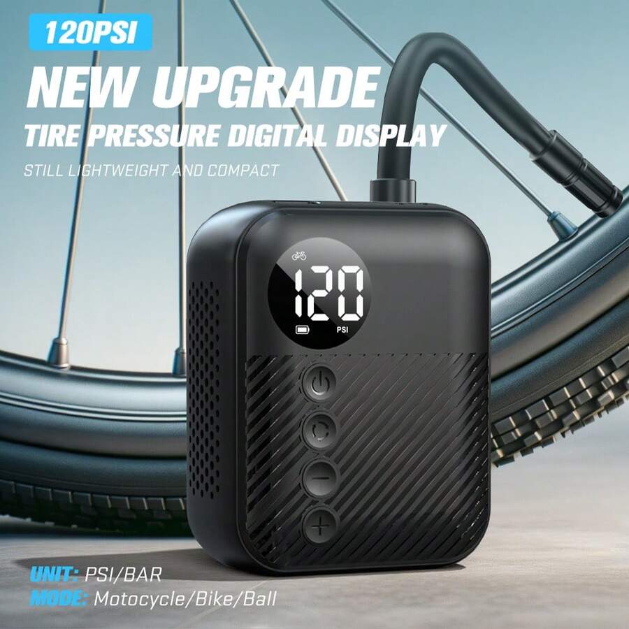 Carsun Mini Air Compressor Pump, Handheld Size 150g, Digital Display, 150PSI Rapid Inflation For Car/Bicycle, USB Rechargeable, Black