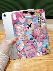 Cute Pink Travel Elements Shockproof Basic Pad Case 1pc Pink Travel Collage City Landmark Passport & Airplane Print Transparent Protective Case Integrating Passport & Globe City Landmark Travel Aesthetic Design Suitable For 10th Gen Suitable For Travelers Cute Style Lovers Birthday Anniversary Spring Gift - Clear - View 5