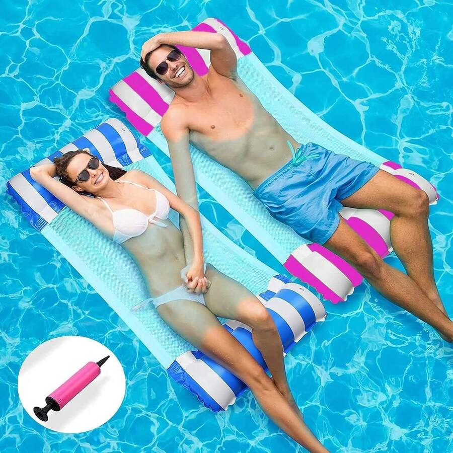 1pc 120cm Swimming Pool Floating Bed, 4-In-1 Saddle/Lounge Chair/Hammock/Inflatable Floating Bed Raft Lounger Beach Hot Tub Mat - Rectangle - View 1