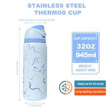 Owa Laa Blue Ribbon Bow Water Bottle,32oz/945ml,With A Straw,Keeps Drinks Hot Or Cold,Can Hold Iced Drinks And Water,Has A Beautiful Appearance,Suitable For Leisure,Work,Sports,Indoors And Outdoors,Suitable For Students And Office Workers,As A Gift - Xanh và trắng - Xem 4