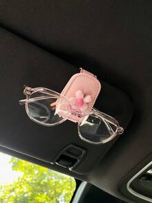 Flower Decor Car Visor Clip, Fashion Glasses Storage Holder With Magnetic Attachment - A - View 2