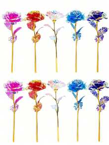 3/5/10pcs Mawar Emas Pelangi Abadi - Bunga Galaksi Plastik Berwarna-warni, Mawar Buatan Berkilau dan Berkilau, Hadiah Sempurna untuk Hari Valentine, Hari Ibu, Natal, Ulang Tahun Pernikahan, Ulang Tahun, Pernikahan, Hari Thanksgiving, Dekorasi Rumah Serbaguna - warna - View 6