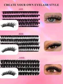 948Pcs, 240Pcs 260Pcs 208Pcs Individual Lash Clusters, 60D 80D 100D Lash Clusters Eyelash Extension Kit, 10-20mm Mix Individual Lashes Kit With Lash Bond And Seal, Remover, Lash Tweezers, Brush, 3D Thick Eyelash Extension Kit, Suitable For Daily Commuting Or Holiday Celebration For DIY Eyelash Makeup Design, Lashes,Eyelashes,Fake Lashes - 黑色 - 查看 4