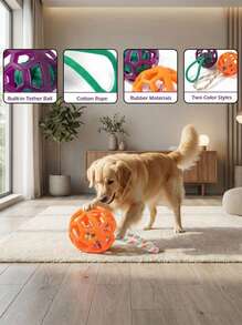 PETSIN Juguete masticable de TPR para perros, pelota de nudo de goma resistente con mango de cuerda trenzada, juguete para mascotas hueco de alta elasticidad para moler los dientes y entrenamiento, recomendado para perros medianos - Multicolor - Ver 4
