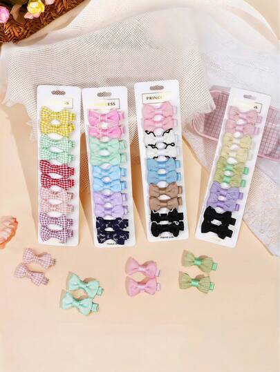 10个Y2K风格发夹，棉麻格子蕾丝豹纹软布蝴蝶结发夹，防滑发卡，适合女孩