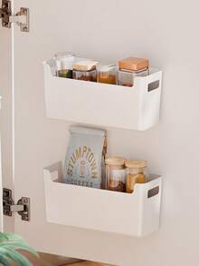 2 piezas/1 pieza Caja de almacenamiento montada en la pared de la cocina sin taladro, con bolsa de almacenamiento interior. Estantería de almacenamiento multiusos para artículos de limpieza. Artículos para el hogar. - Multicolor - Ver 2