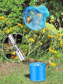 1个小型不锈钢伸缩蝴蝶/昆虫网，可伸缩渔网，户外水上玩具（手柄图案随机发货） - 彩色 - 查看 6