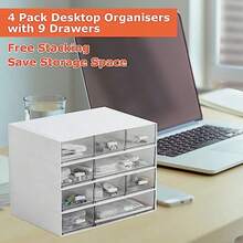 Plastic Desktop Storage Drawers 9 Drawers Stackable Desk Storage Organisers Detachable Storage Drawer Units Storage Box For Makeup Stationery Supplies Home Office Storagegtt - Transparent White - View 6