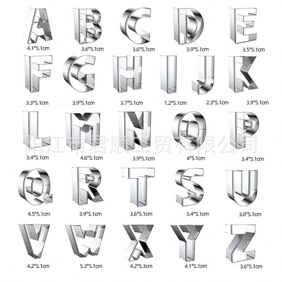 26pcs 3-Inch Large Letter & Number Shaped Stainless Steel Cookie Cutter Set, Sushi Mold, Suitable For Birthday, Christmas, New Year And Holiday Party Decoration, Can Be Used For Cookies, Frosting, Cookie Dough And Fruit