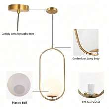 1/2pcs Nordic Minimalist Oval Pendant Light, Bedroom Bedside Dining Room Cafe Creative Spherical Hanging Lamp, E27 Socket, Warm Romantic Creative Lighting Fixture (Bulb Not Included) - Gold - View 4