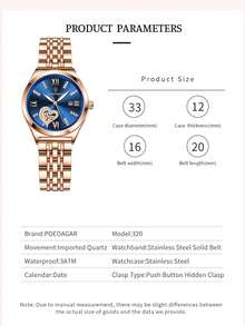 POEDAGAR 1 chiếc đồng hồ nữ thời trang mạ vàng hồng, dây thép không gỉ, hiển thị ngày, máy quartz, đính đá, đồng hồ đeo tay nữ thanh lịch, chống nước, dạ quang, phù hợp cho các dịp hàng ngày, quà tặng cho phái nữ. - Hoa hồng vàng - Xem 7