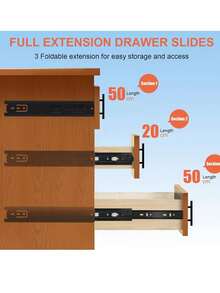 2pcs Fully Telescopic Roller Ball Quiet Drawer Slide Track, Side-Mounted 3-Section Soft Close Slide Track Suitable For Vanity, File Cabinet, Trash Can, Kitchen And Wardrobe - Three-section Rails - View 8