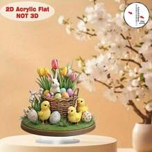 2D Acrylic Flat Easter Egg, Cute Rabbit, Chick Decoration Figurine, Acrylic Stand. - 1PC - View 2