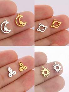 AMAXER 5pcs/Set Stainless Steel Planet, Moon & Sun Shaped Cute Pendant, DIY Necklace, Earrings, Bracelet Jewelry Making, Gift For Friends - Sun and Moon Series - View 1