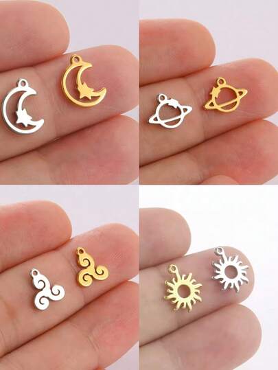 AMAXER Bộ 5 mặt dây chuyền hình hành tinh, mặt trăng và mặt trời bằng thép không gỉ dễ thương, dùng để tự làm vòng cổ, bông tai, vòng tay, quà tặng cho bạn bè.