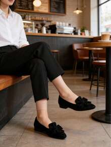 Musshoe Women's Black Pointed Toe Flats With Bow Decoration, Soft And Comfortable Insole, Chic And Elegant Ballerira Shoes 2026 Spring Summer Suitable For Commuting, Partying, Weeding And Traveling, Simple Design Gift - 黑色 - 查看 9