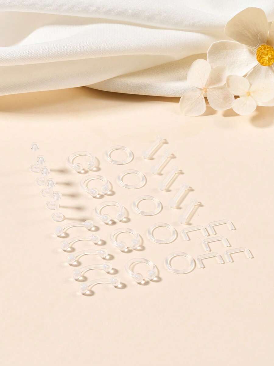 16G Clear Piercing Retainers Flexible Cartilage Helix Daith Rook Tragus Earring Retainer Bioflex Plastic Nose Septum Lip Eyebrow Rings Piercing Retainer - Clear - View 1