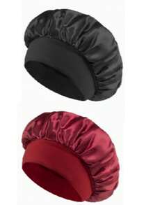 2个装真丝睡帽，女士双层缎面内衬，柔软弹力带，适合卷发睡眠 - 2pcs - 查看 4