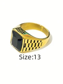 1pc Squared Rhinestone Stainless Steel Ring For Men, Durable Waterproof Non-Fading Hypoallergenic, Suitable For Daily Wear, Business Travel - Black Stone-set Men's Ring - View 14