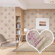 复古花卉图案不干胶纸，黄色底米色花朵乙烯基材质，可撕贴，适用于抽屉、梳妆台等，家居装饰，尺寸45厘米 x 100/300/500厘米 - 米色2 - 查看 3