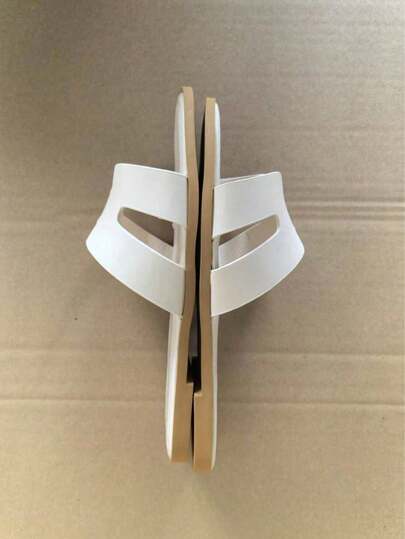 New Fashion Slip-On Sandals For Women, Solid Color Beach PU Leather Hollow-Out Summer Shoes