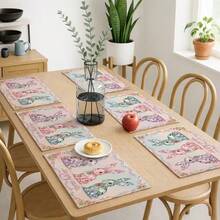4pcs Easter Theme Placemats, Cute Rabbit Pattern With Diamond Elements And Floral Design, Suitable For Party Dining And Easter Decoration. Size: 30x45cm, Applicable For Seasonal Home Decor, Holiday Table Decor, Farmhouse Style, Washable And Durable. An Ideal Gift Choice. - Multicolor - View 4