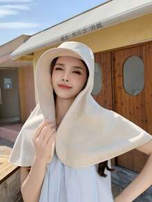 1pc Women's Large Brim Beach Hat With Shawl Covering And Full Sun Protection - Multicolor - View 8