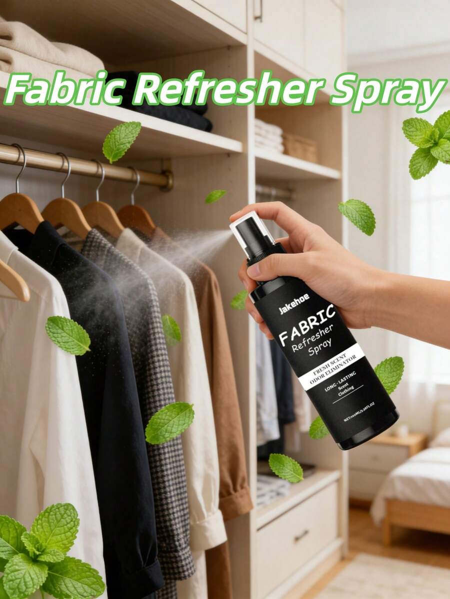 jakehoe 织物清新喷雾，薄荷香型除臭剂，适用于衣物、沙发、窗帘、地毯等多种织物。这款织物清新喷雾散发清爽薄荷香气，自然清新，不刺激皮肤。只需轻轻一喷，即可快速中和异味，持久留香。适用于衣物、沙发、窗帘、地毯等多种织物，无需水洗，即可轻松清新织物，带来洁净舒适的生活体验，提升日常生活品质。