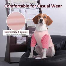 两件套中/大型犬T恤，透气轻盈的纯棉宠物服装，防掉毛，防晒，适合春夏散步、海滩、公园等场合。 - 粉色 - 查看 7