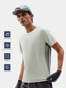 TECTOP Men's Summer Round Neck T-Shirt, Breathable Stretchy Fabric, Cooling & Moisture-Wicking, Suitable For Sports, Fitness, Running And Outdoor Activities - Green - View 3