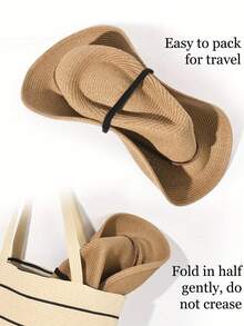 女士沙滩帽，遮阳草帽，西部牛仔草帽，夏季沙滩绳编遮阳帽，可折叠设计方便携带，波西米亚风格草帽 - 彩色 - 查看 8