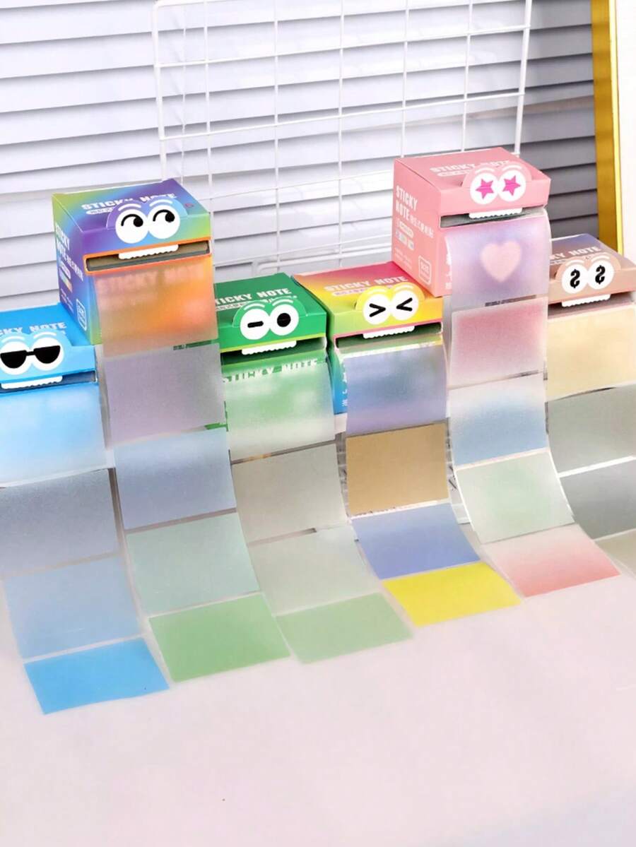 105-Sheet/Box Aesthetic Gradient Pearlescent Pop-Up Sticky Notes, Transparent Waterproof Memo Pads & Planner Stickers, Dreamy Translucent Stationery For School & Office