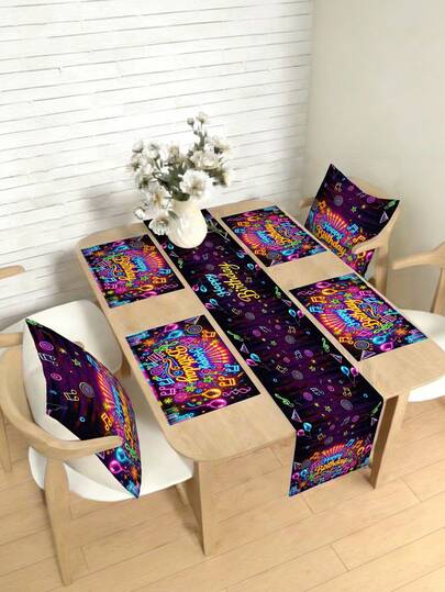 1/4/5/6/7pcs Birthday Party Decoration Set, Birthday, Happy Birthday, Birthday Party, Home Decor Set, Living Room Decor Set, Bedroom Decor Set, Dining Room Decor Set, Linen-Like Material, Multiple Sizes Available, Dining Room Decor, Dining Table Decor, Dining Table Setting, Tablecloth, Fireplace Mantel Scarf, Placemats, Coasters, Home Decor