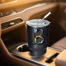 30oz Stainless Steel Tumbler Black White Options,  Colorful Cartoon Characters In Letter B Graphic Cups, Insulated Travel Coffee Mug With Lid And Straw , Double Wall Vacuum Reusable Travel Cups, Funny Birthday Party Gift For Women & Men - 黑色 - 查看 2