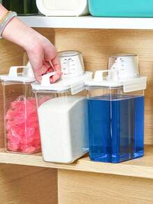 1pc Laundry Powder Detergent Dispenser, With Measuring Cup, Food Storage Dispenser Container, Household Multifunctional Sealing Jars - Multicolor - View 2