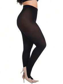 Medias opacas de nailon de talla grande 30D para mujeres - 1 par de pantimedias de talla grande con cintura alta y control de abdomen, unicolor suave - Multicolor - Ver 2