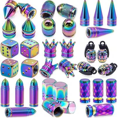 2 Peças Tampas de Válvula Coloridas para Carro e Motocicleta, Tampas de Válvula de Liga de Alumínio Coloridas, Tampas de Válvula Estilo Americano, Tampas de Válvula de Pneu, Tampas de Tanque de Gás Metálicas Universais, Adequadas para Carros, Motocicletas, Caminhões e Bicicletas, com Tampas de Válvula Luminosas para Aumentar a Segurança Noturna e Moda - Adequadas para Carros, Bicicletas e Motocicletas, Fácil de Instalar