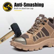 CEATSAFETV Safety Work Shoes, Button Design Safety Shoes, Breathable Men's Protective Shoes - Khaki - View 2