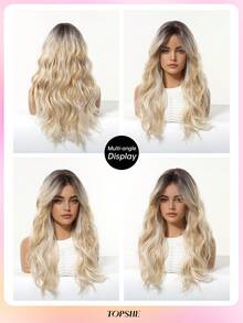 TOPSHE 24-Inch Long Ombre Curly Synthetic Heat-Resistant Wig With Bangs, Suitable For Women Cosplay, Party, Daily Wear, Dance, Wedding And Music Festival - Ombre - View 9