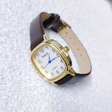 Small Square Women's Watch, Colorful Leather Strap. - Brown - View 3