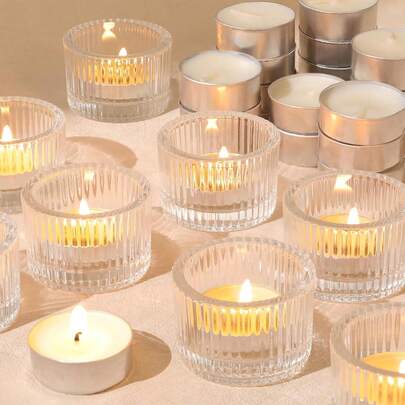 10/12 piezas Traiga un pequeño soporte de vela a rayas transparentes para velas de pilar, velas cónicas, ideal para centro de mesa de boda, fiesta, festival y decoración del hogar, suministros para fiestas del Día de San Valentín