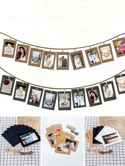 一套纸质照片横幅，可悬挂于墙上，适用于婚礼、周年纪念、生日、节日派对、家居装饰、桌面DIY装饰（含10个相框、10个夹子和细绳）、圣诞节、家居摆设