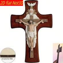 2D Croix en bois plate de la Trinité catholique BC, décoration murale inspirante chrétienne, cadeau dévotionnel, sculpture murale religieuse - Croix murale - 30 cm x 20 cm / 11,81 po x 7,87 po - Voir 7