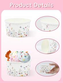 10pcs Floral Pattern Paper Ice Cream Bowls, Popcorn Bowls, Candy Bowls, Disposable Tableware, Snack Bowls, Disposable Food Containers, Cookie Baking Bowls, Desktop Decor, Gender Reveal Party Supplies, Baby Shower Party Decorations, Spring Theme Party Supplies, 1st Birthday Party Supplies, Holiday Party Supplies, Kitchen Decor - Wildflowers - View 10