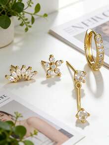 Bộ 4 đôi bông tai hình hoa đính đá Cubic Zirconia thanh lịch, kiểu dáng nhiều lớp thời trang, phụ kiện bông tai dành cho nữ, phù hợp cho tiệc tùng và đeo hàng ngày. - Bộ hoa tai LM-Hoa - Xem 6