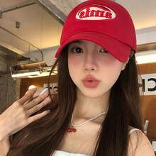 1pc New Korean Ins Red Baseball Cap, Versatile Large Head Circumference Small Face Design, Soft Top, Fashionable Sun Visor Hat For Summer - Multicolor - View 3